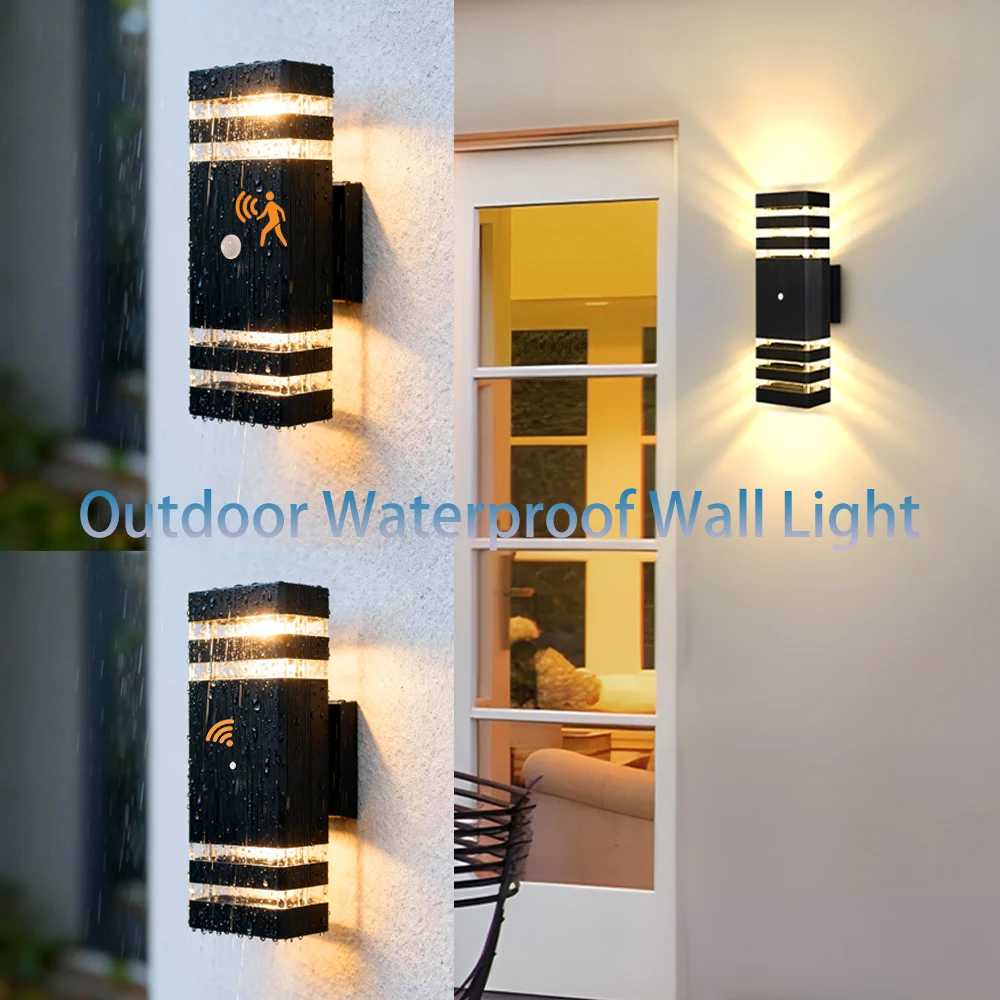 Smart Outdoor Wall Light Waterproof LED Wall Lamps Motion Sensing Porch Lights Exterior Sconce Lamps For Balcony Garden Backyard