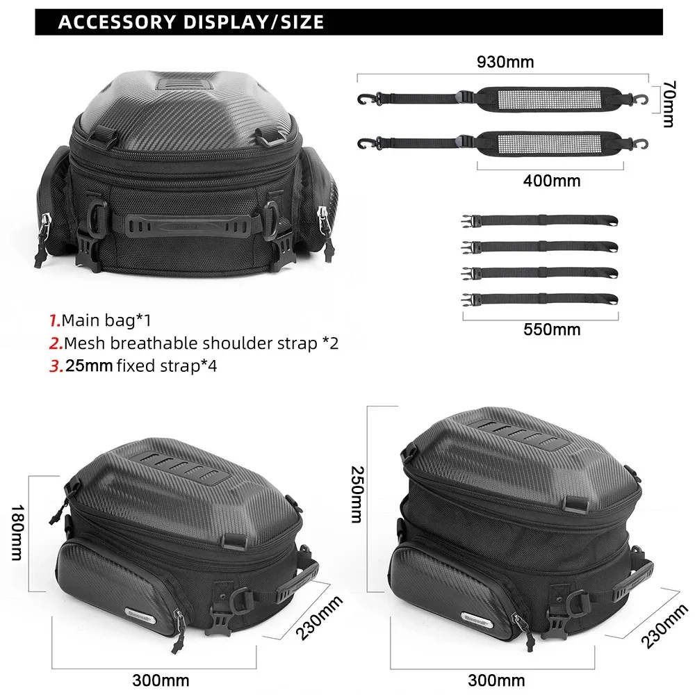 Expandable Motorcycle Rearseat Bag 12-18L Large Capacity Motorcycle Bag Universal Motorcycle Riding Rear Bag Motorcycle Tools