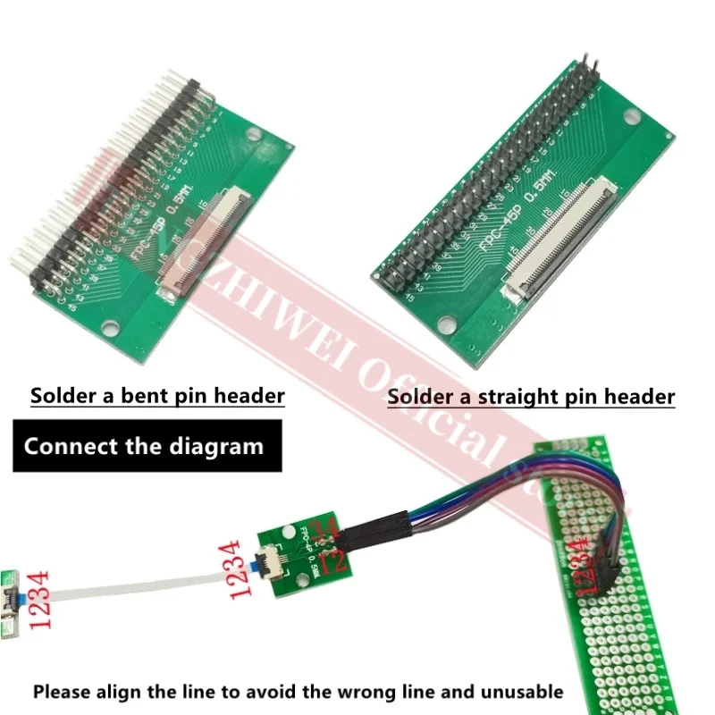 2 pz FFC/FPC scheda adattatore 0.5MM-45P a 2.54MM saldato 0.5MM-45P connettore flip-top saldato intestazioni pin diritte e piegate