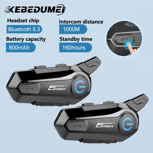 Intercomunicador con Bluetooth para casco de motocicleta, interfono con reducción de ruido, V5.3, 1000M, 1/2x