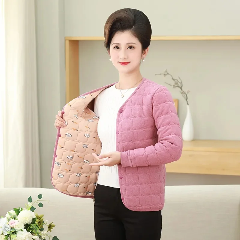 2023 Autumn and Winter New Women's Velvet Thickened Warm Silk Cotton Coat Inner Tank for Middle and Old Age Women's Mom's Wear