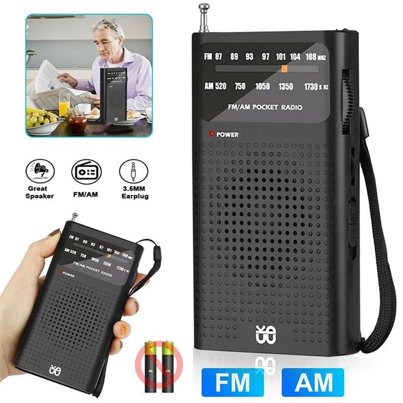 Mini rádio portátil am/fm todas as bandas estéreo tempo bolso receptor de rádio para velho andando caminhadas acampamento