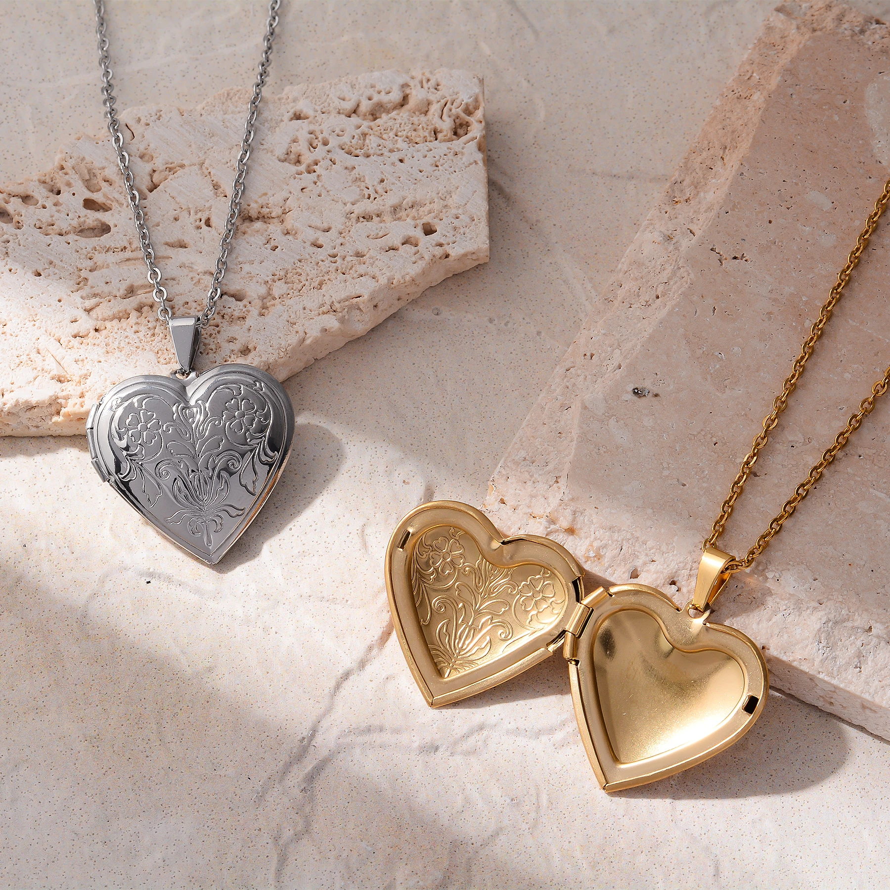 الأزياء الفولاذ المقاوم للصدأ الحب القلب المنجد المعلقات يمكن وضع صور قلادة لصديق الأسرة هدايا مجوهرات مخصصة #2