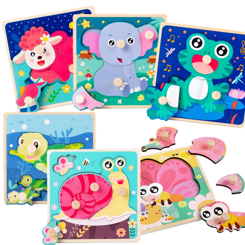 

Baby Toys 3D Wooden Puzzles Educational Cartoon Animals Early Learning Cognition Jigsaw Puzzle Game For Children Toys