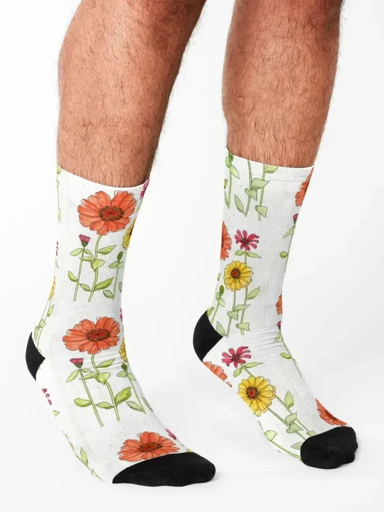 Calcetines Zinnias de color rojo, naranja y amarillo brillante, calcetines esenciales para deportes y ocio, calcetines de colores para mujer y hombre