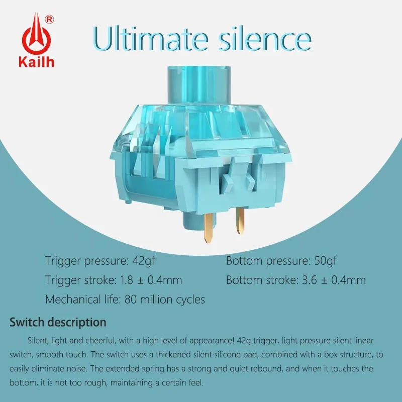 

Kailh & Amino BOX Prestige Voice Silent Switch 3-контактный линейный 50gf пользовательские игровые механические переключатели клавиатуры Смазка с горячей заменой