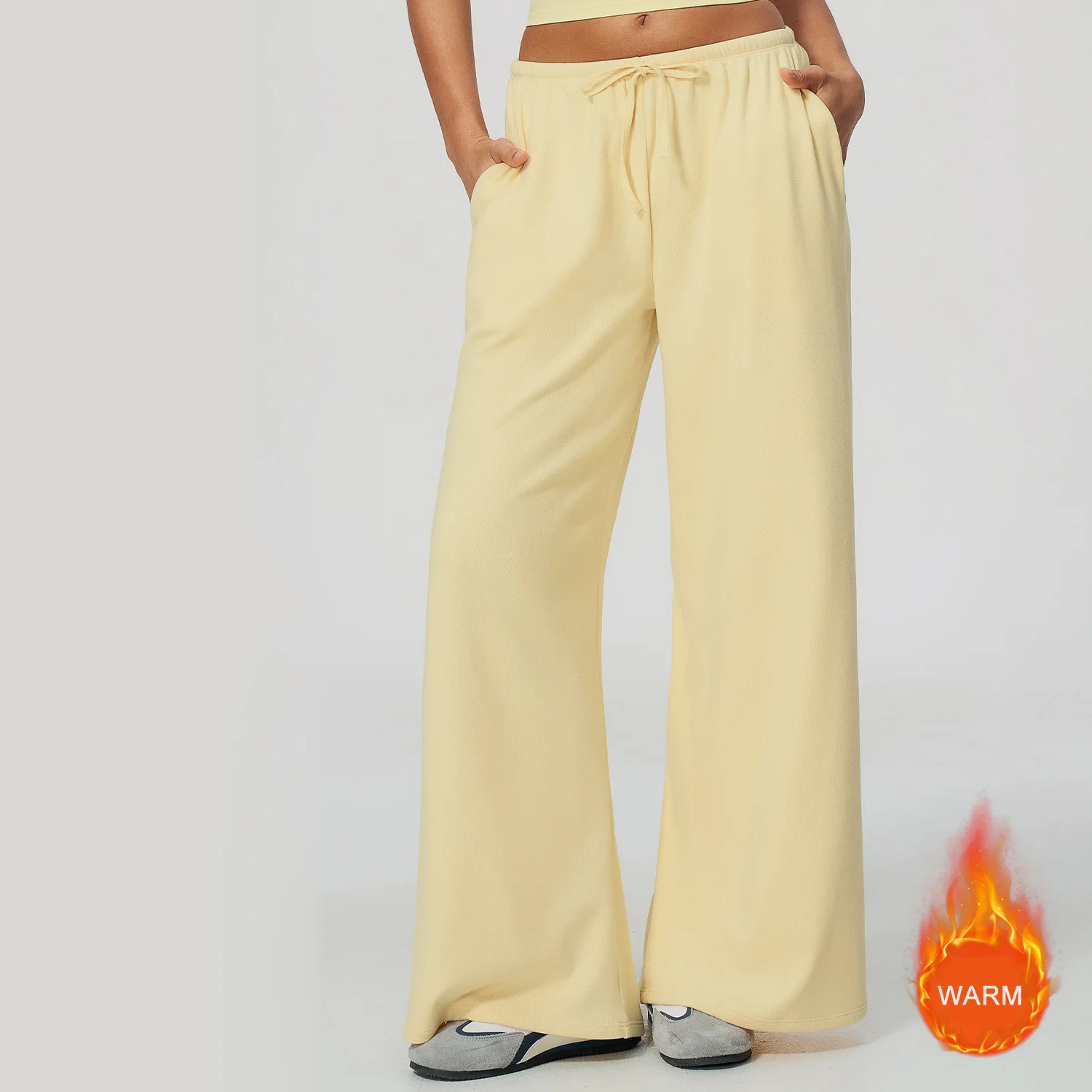 Women Adjustable Waist Belt Wide Straight-Leg Pants Soft Butter Fabric Women's Solid Color Yoga Pants Running Sport Trousers