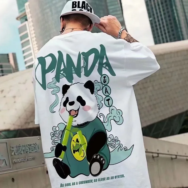 M-8XL Men Oversized T-shirt Korean Casual Loose Style Chinese Style Panda Print T-shirt Suitable for Both Men and Women image 2