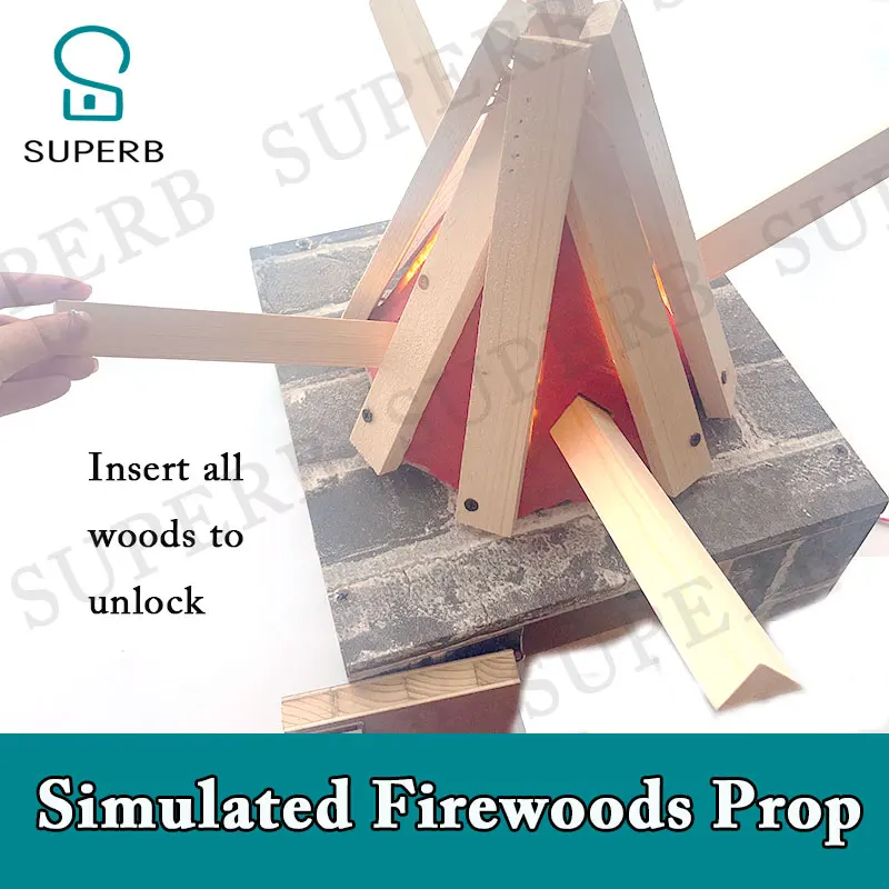 Escape room prop 2023 New Prop jxkj1987 superb escape prop simulated firewoods prop insert firewood to unlock bonfire campfire