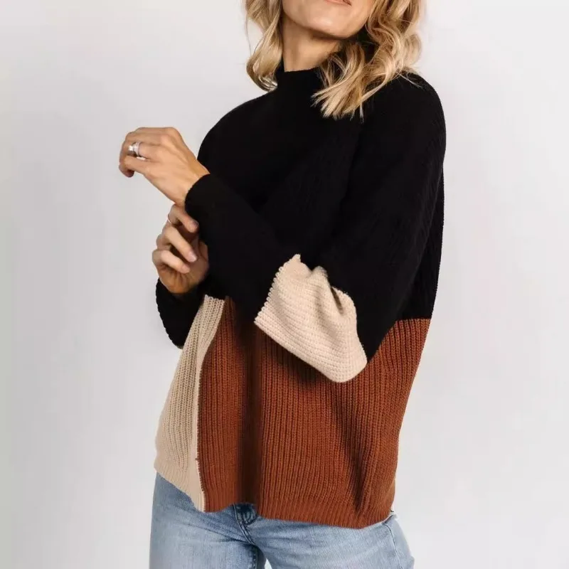 

Women Patchwork Slim Long Sleeve Jumper Vintage Bohemian Sweaters and Pullovers Knitwear Holiday Casual New Sweater Female