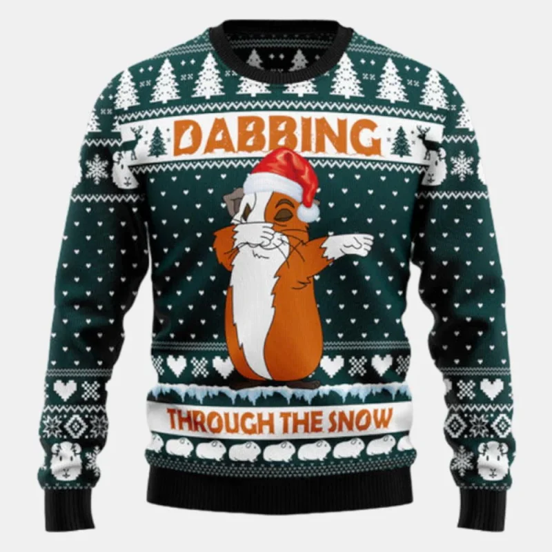 

Cute Guinea Pig Xmas Ugly Christmas Sweater For Men Merry Christmas Crew Neck Pullover Sweatshirts Clothes Men's Xmas Gift