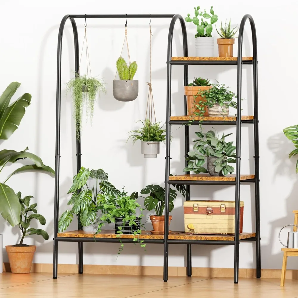 5-Shelf Freestanding Garment Rack with Hanging Bar for Clothes Storage and Display