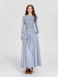 Ballet Style Round Neck Dress, Women'S Autumn And Winter New Style, High-End, Irregular Pleated Long Sleeved Dress