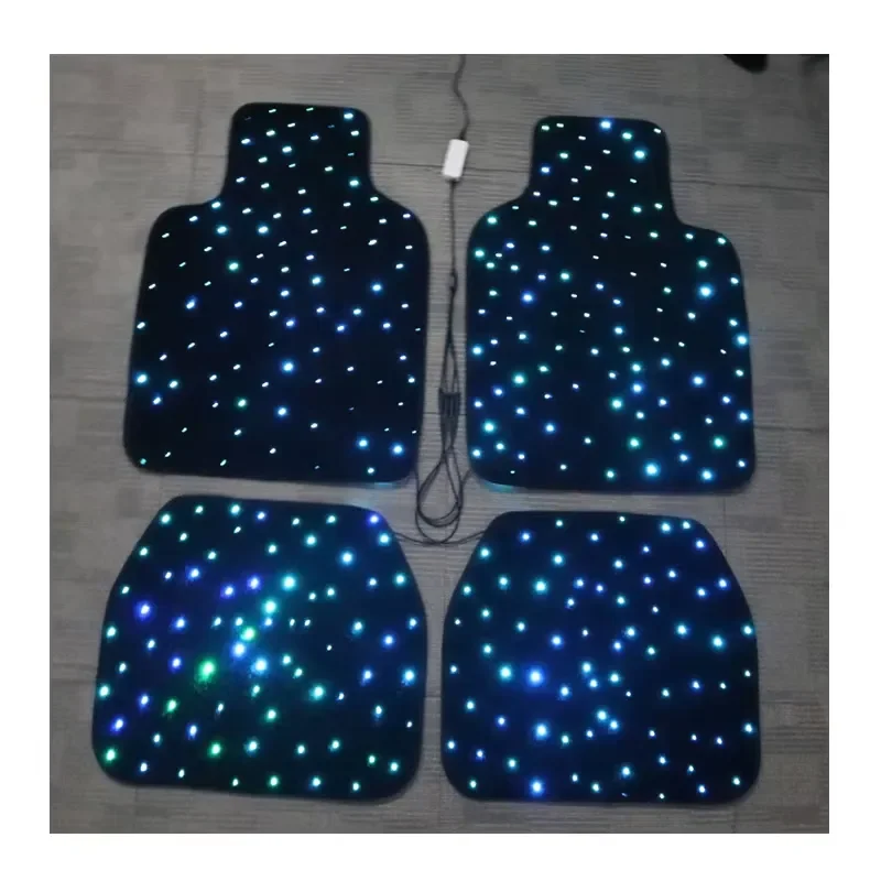 for Car RGB Starry Sky Carpet Foot Mat 12V Starlight Soft Fiber Optic Light App Remote Control LED Interior Floor Mats