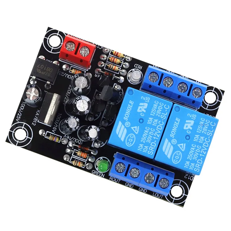 

AC/DC12V2 audio speaker power amplifier board protection circuit double relay protector boot anti-shock