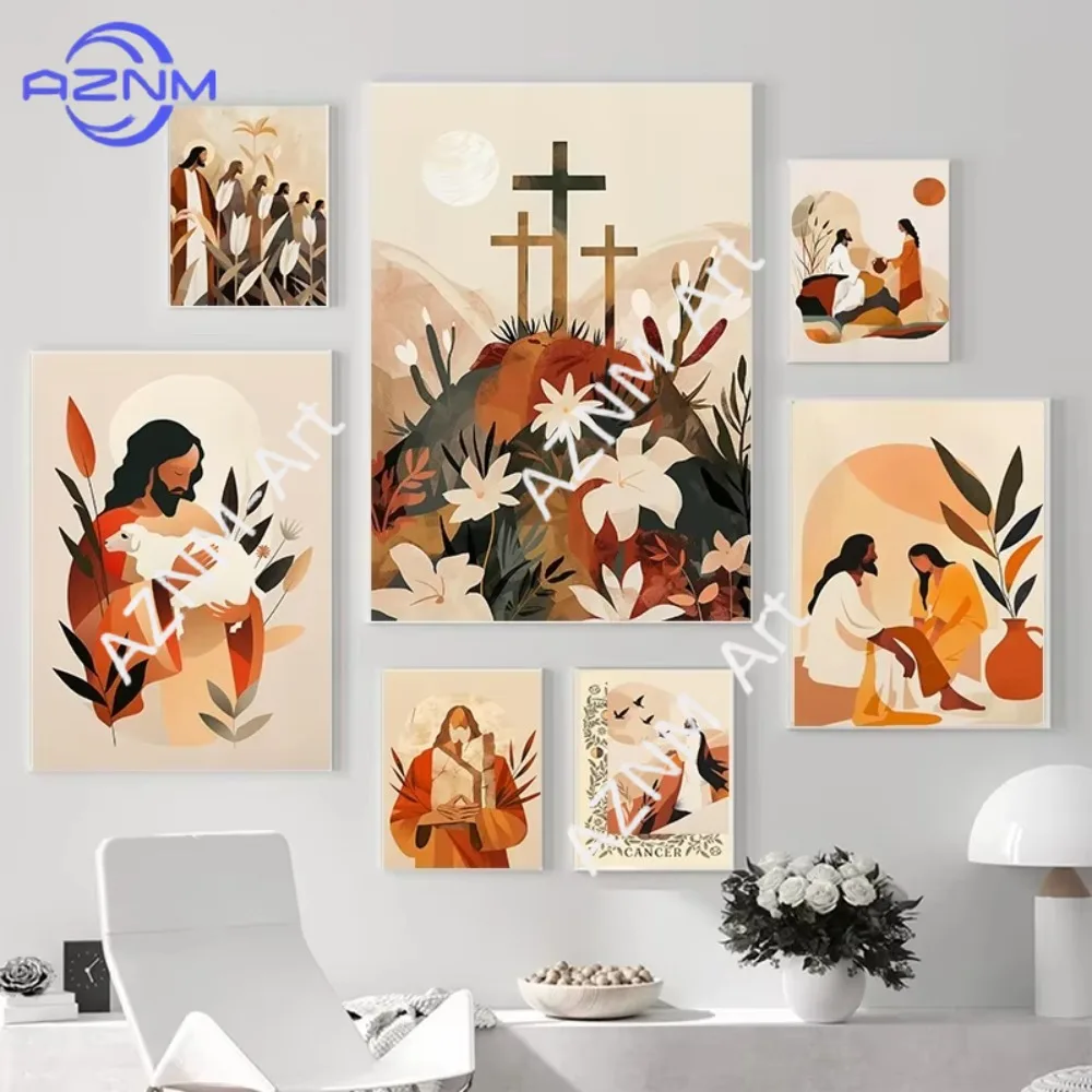 1 Stück, Modernes Boho-Poster mit christlichem Glauben, Bibelvers-Kunstdrucke, Leinwandgemälde, Jesus-Wandkunst, Bilder für Zuhause, abstrakt