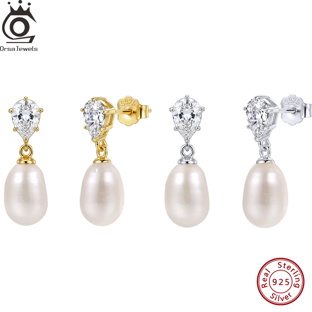 

ORSA JEWELS 925 Sterling Silver Romantic Classic Natural Pearl Pendant Earrings for Women Fashion Party Wedding Jewelry GPE140