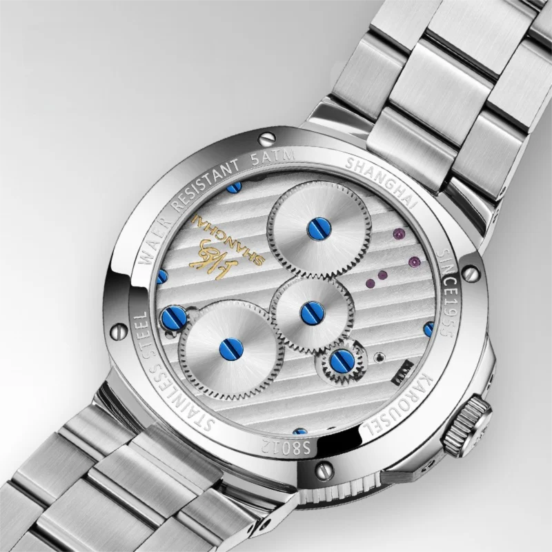 شنغهاي توربيون ووتش الرجال الميكانيكية ووتش دليل لف الدورية الاتصال الهاتفي العالمي الياقوت للماء الأعمال ساعة اليد