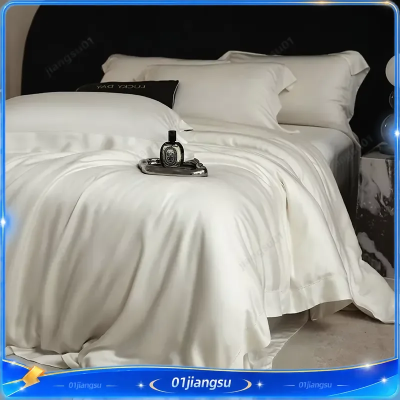 1000TC Lyocell Eucalyptus Fiber Bedding Set Super Soft Silky Duvet Cover Queen King Size Bed Sheet Fitted Sheet Pillowcases