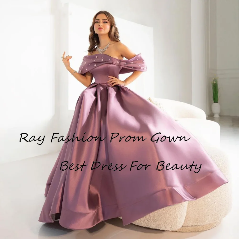 

Ray Fashio A LIne Customize Prom Dress Strapless Off Shoulder With Beaded Crystal For Formal Occasion Saudi Arabia فساتين سهرة