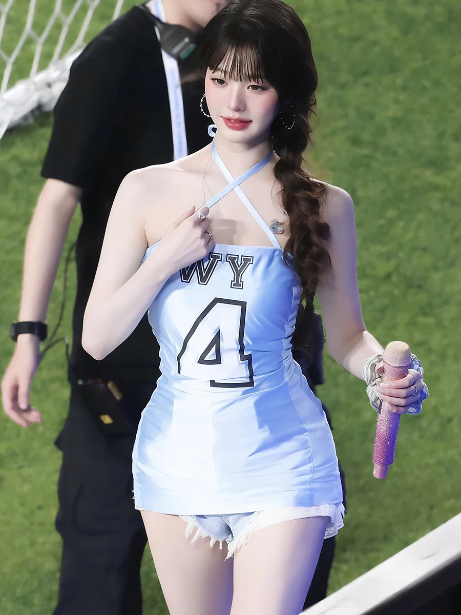 American Sle Printed Satin Ne Hanging Dr Women's Slim Fit Skirt Casual Summer Faion Soft Polyester Fabric Gown