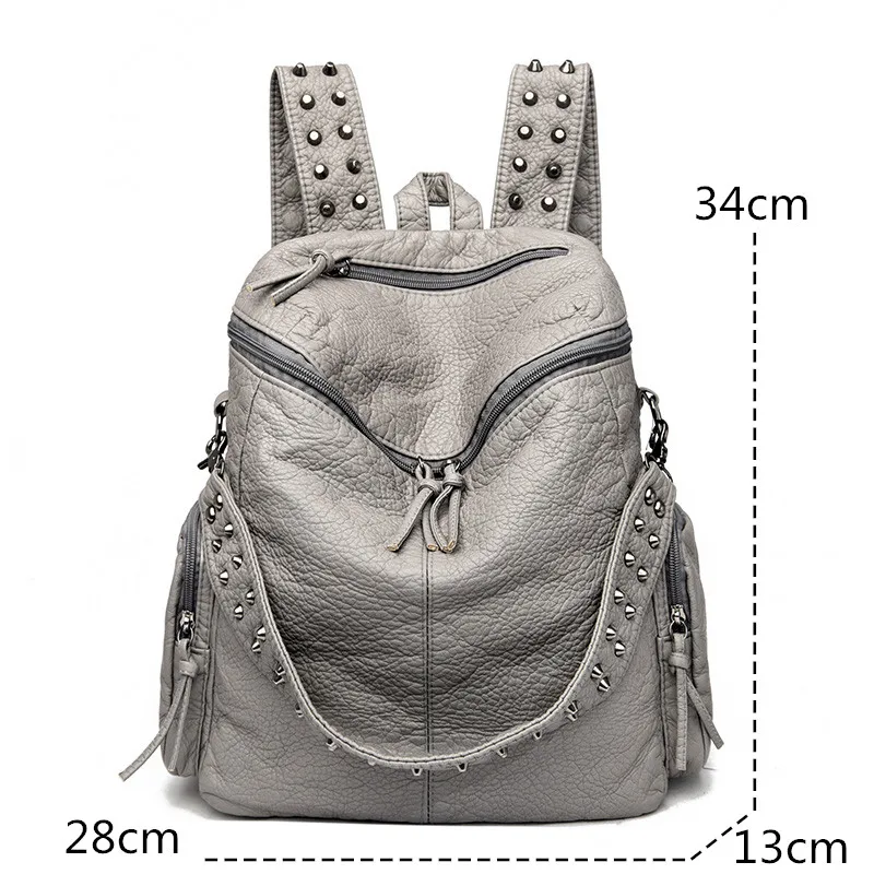 New Luxury Brand Woman Backpack High Quality Leather School Bags Rivet Moto Style Women Backpacks Vintage Soft Lady Shoulder Bag