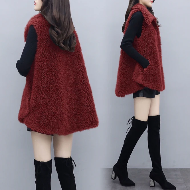 2021 Autumn Winter New Korean Imitation Lamb Wool Imitation Fur Integrated Coat Splicing Women's Vest Girl's Coat Leisure Green