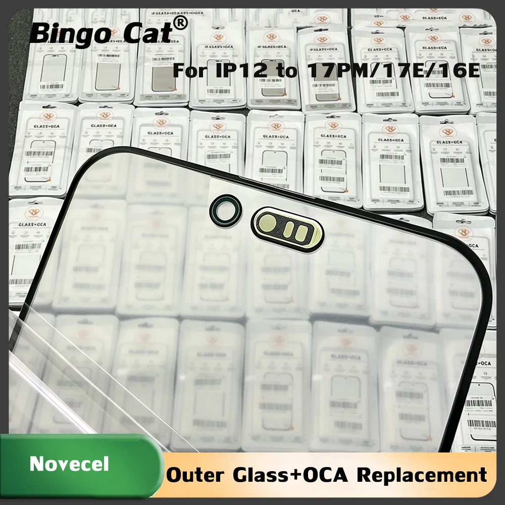 

10pcs Novecel Glass+ ORI OCA +Photosensitive Sponge Ring for 12 13 11 14 15 plus pro max mini 16 17 16 16promax LCD touch Lens