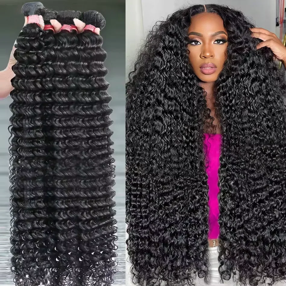 Curly Loose Deep Wave 30 40 Inches 3 4 5 Bundles 100% Raw Human Hair Weave Double Weft Bundle Brazilian Remy Hair Extensions