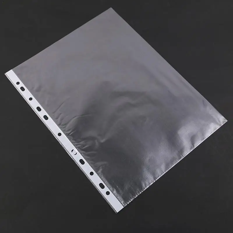 100pcs Ultra Thin A4 Plastic 11 Holes Loose Leaf Transparent Sheet Documents Protectors