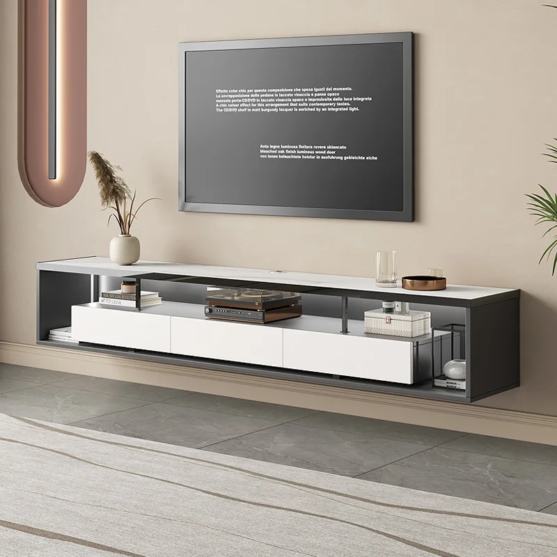 Suspension TV cabinet, simple and modern small apartment, gray coffee table combination living room, household night light TV