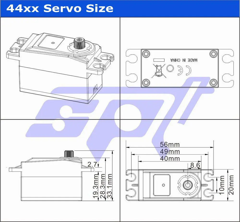 SPT 4412LV 12kg Metal Tooth Digital Standard Short Body Servo Drift Flat Running Robot Manipulator Arm 180