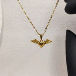 Angel's Wings Heart Rose Daisy 18k Gold Plated Stainless Steel Fashion Pendant Charm Necklaces For Women