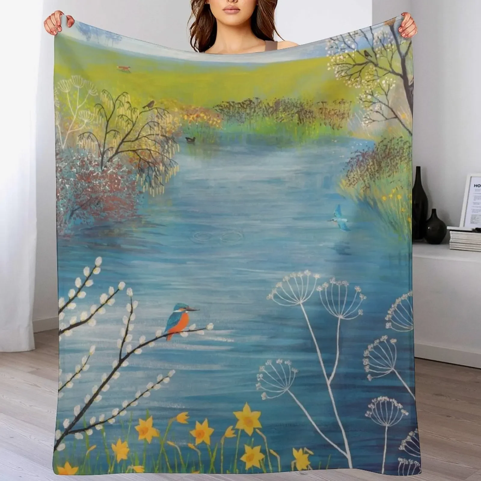 

Spring at Kingfisher Pool Throw Blanket Fade Resistant Durable Throw Blanket