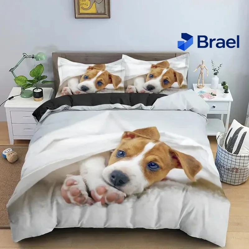 Exquisite Cute Jack Russell Dog Bedding Set,Duvet Cover Comforter Bed Set Quilt Cover Pillowcase,King Queen Twin Size Boys Girls