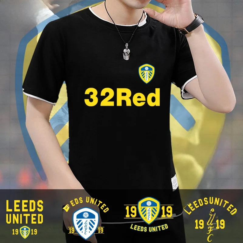 Camiseta Casual de Manga Curta para Fãs do Leeds United, Roupas de Verão Masculinas, Confortável em Algodão Tricotado com Gola Redonda