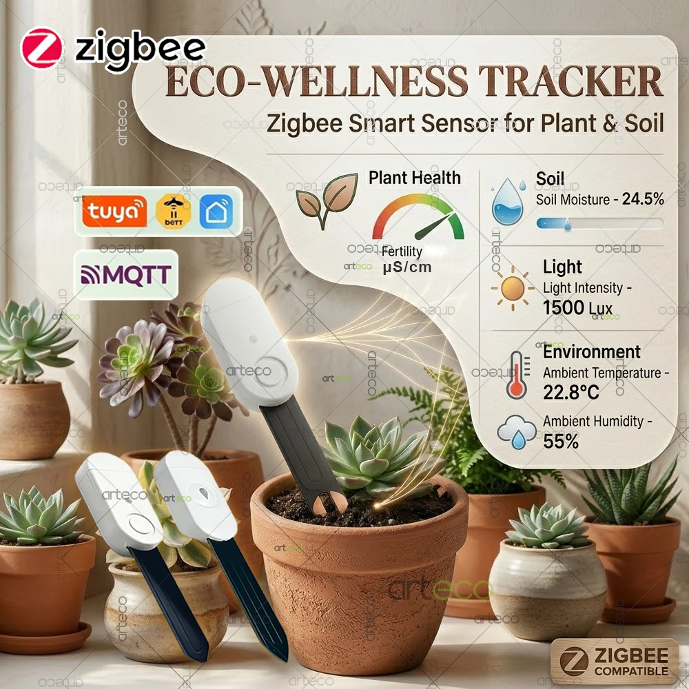 Smart Zigbee Soil Tester Meter Humidity Temperature Fertility Light Moisture Sensor APP RealTime Monitor For Tuya Z2M Automation
