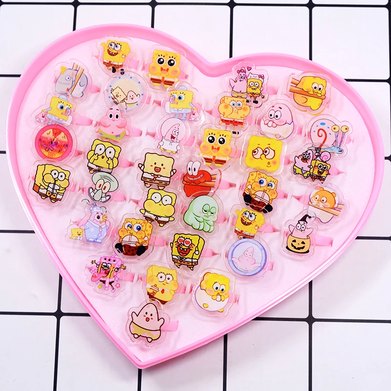 10/20pcs Cute spongebob Animated Rings Doll Children\'s Adjustable Ring Party Figure Jewellery Rings Kids Girls Toys Gift