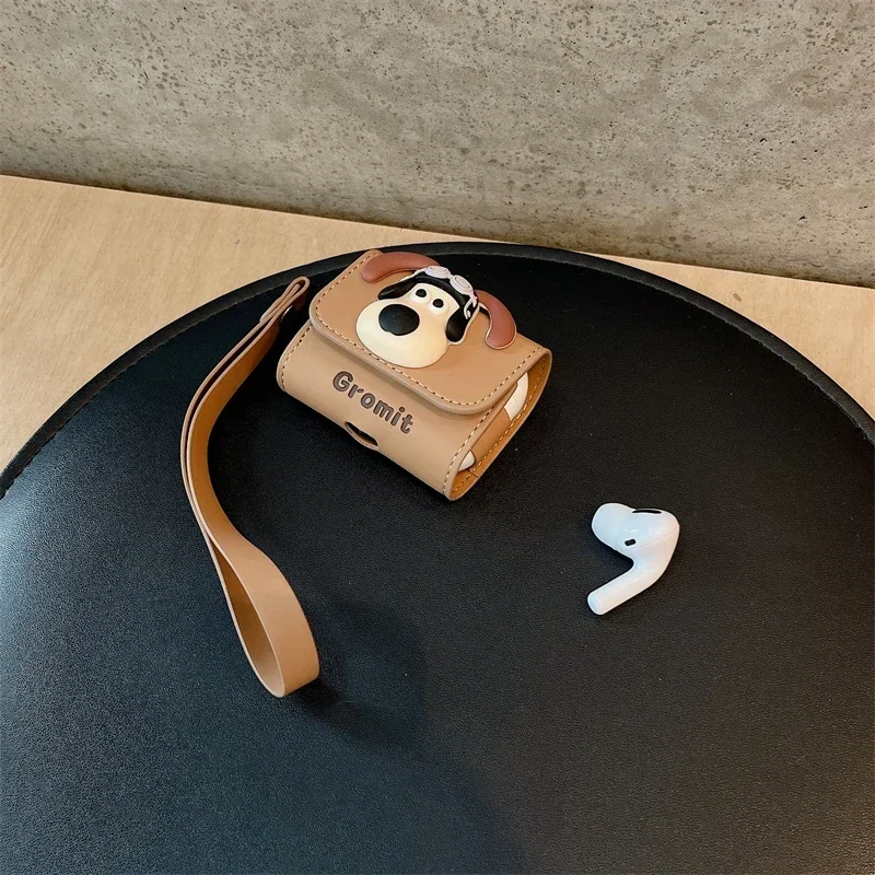 Süße Anime 3D Pilot Hund Cartoon weiches Leder Kopfhörerhülle für Airpods 3 Pro mit Handschlaufe Schutzhülle für Airpods 1 2