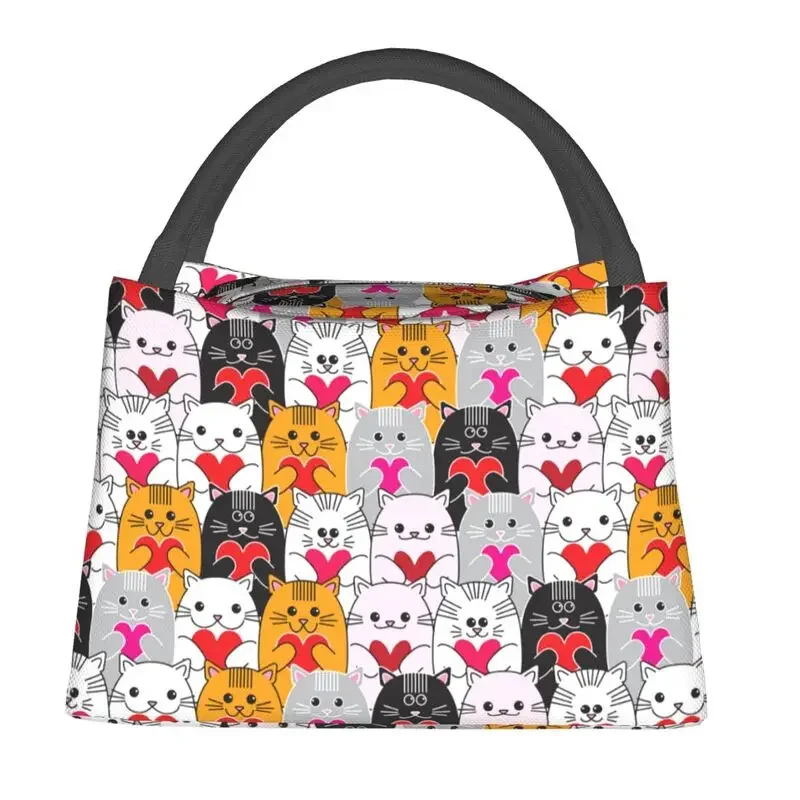 Cats Love Hearts Lunch Box for Women Cartoon Kitten Thermal Cooler Food Insulated Lunch Bag Hospital Office Pinic Container