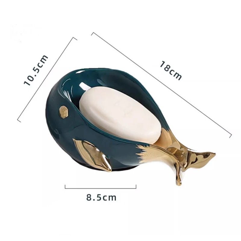 Jabonera de cerámica con forma de ballena, jabonera de autodrenaje para baño y ducha, fácil de limpiar