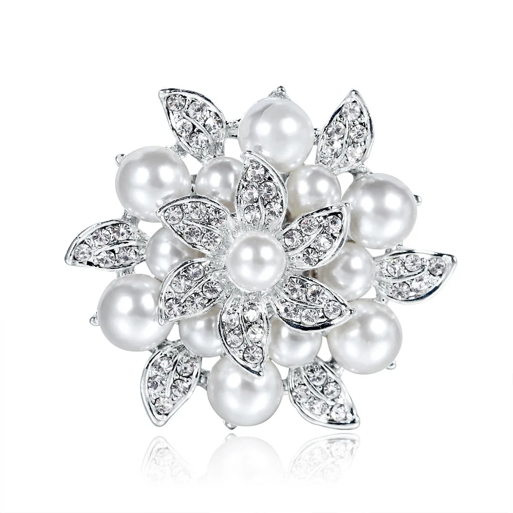 Cute White Pearl Crystal Brooches For Women Badges for Clothes Jewelry Collar Pins Gifts Accessories for Friends