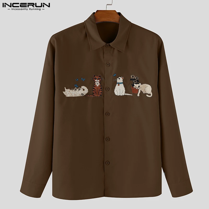 

INCERUN Men Shirt Embroidered Lapel Long Sleeve Korean Style Men Clothing Streetwear Loose 2025 Fashion Casual Male Shirts Tops