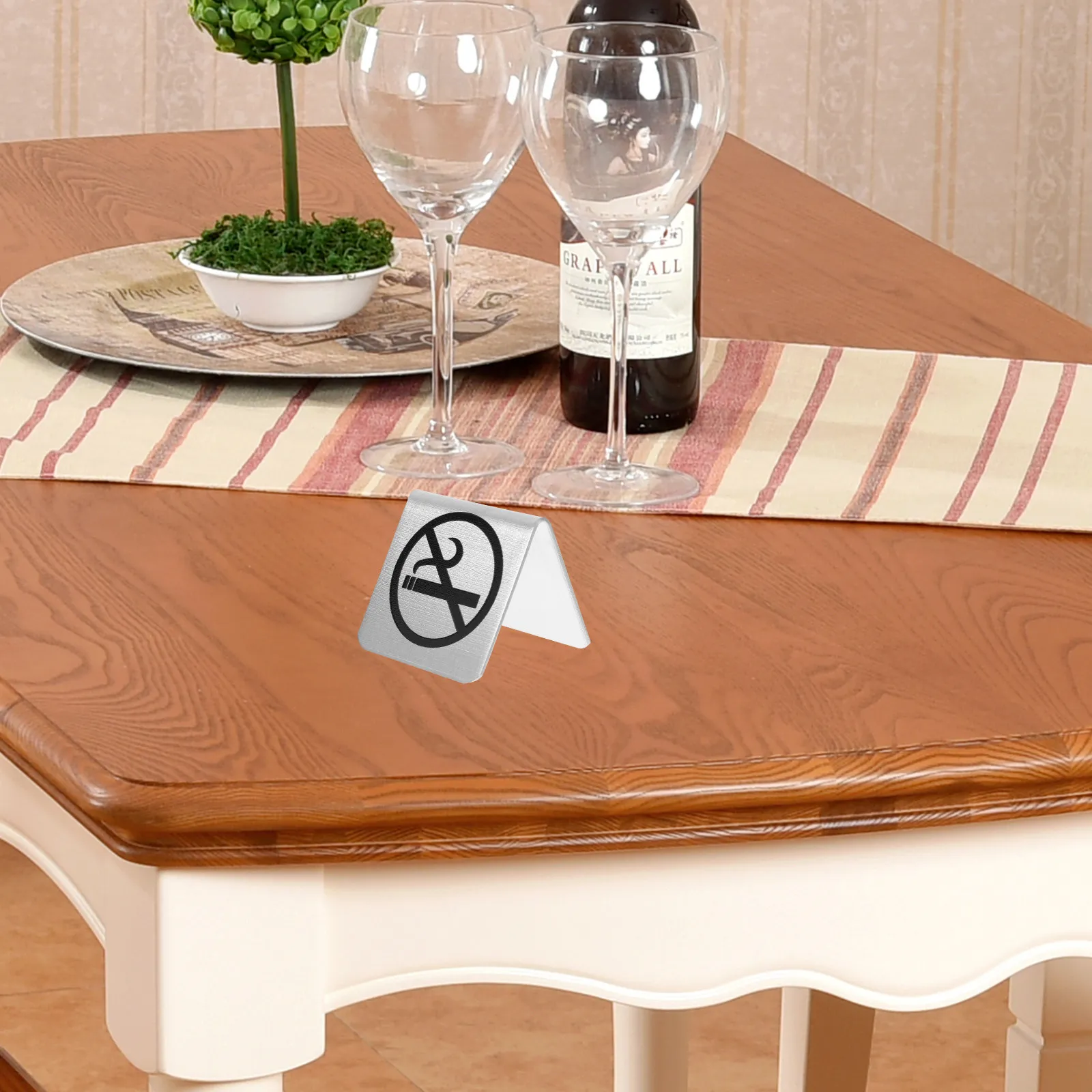 Stable Base Stainless Steel No Smoking Sign Tent Table Card Indoor Restaurant Office Public No-Smoking Indicator