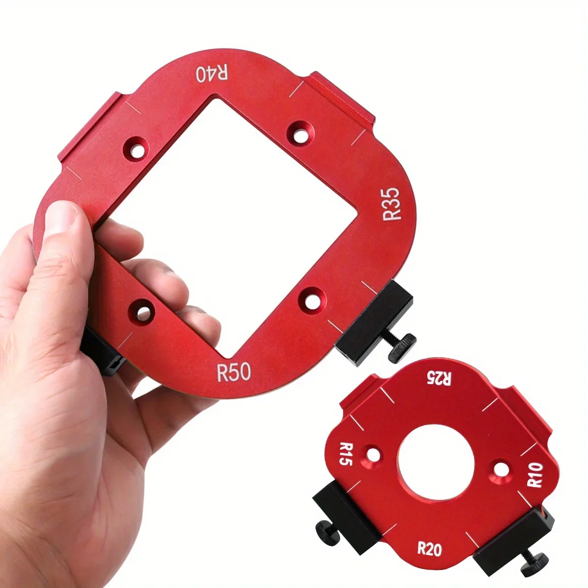 Schablonen-Set mit runden Ecken aus Aluminium – Frästischvorrichtung für die Holzbearbeitung, Bogenschneidhilfe mit abnehmbarem Clip, Größen R10-R50 – Detail 9