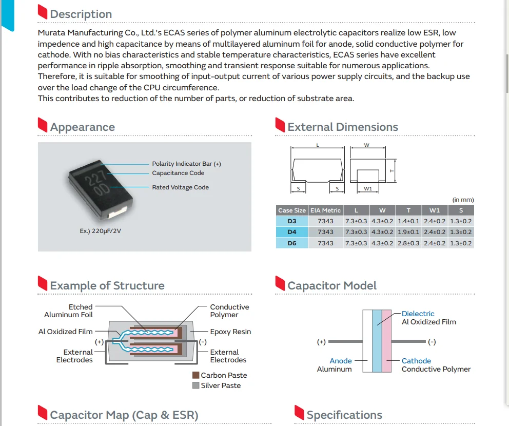 

ECASD40J107M015K00 100UF 6,3 V ESR = 15 алюминиевые полимерные конденсаторы
