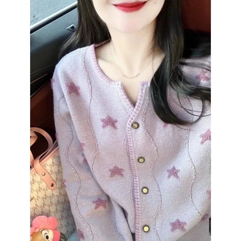 

Japanese Style Sweet Spring Sweaters Women's O-Neck Button Jacquard Weave Fashion Chic Loose Long Sleeve Cardigan Knitted Tops