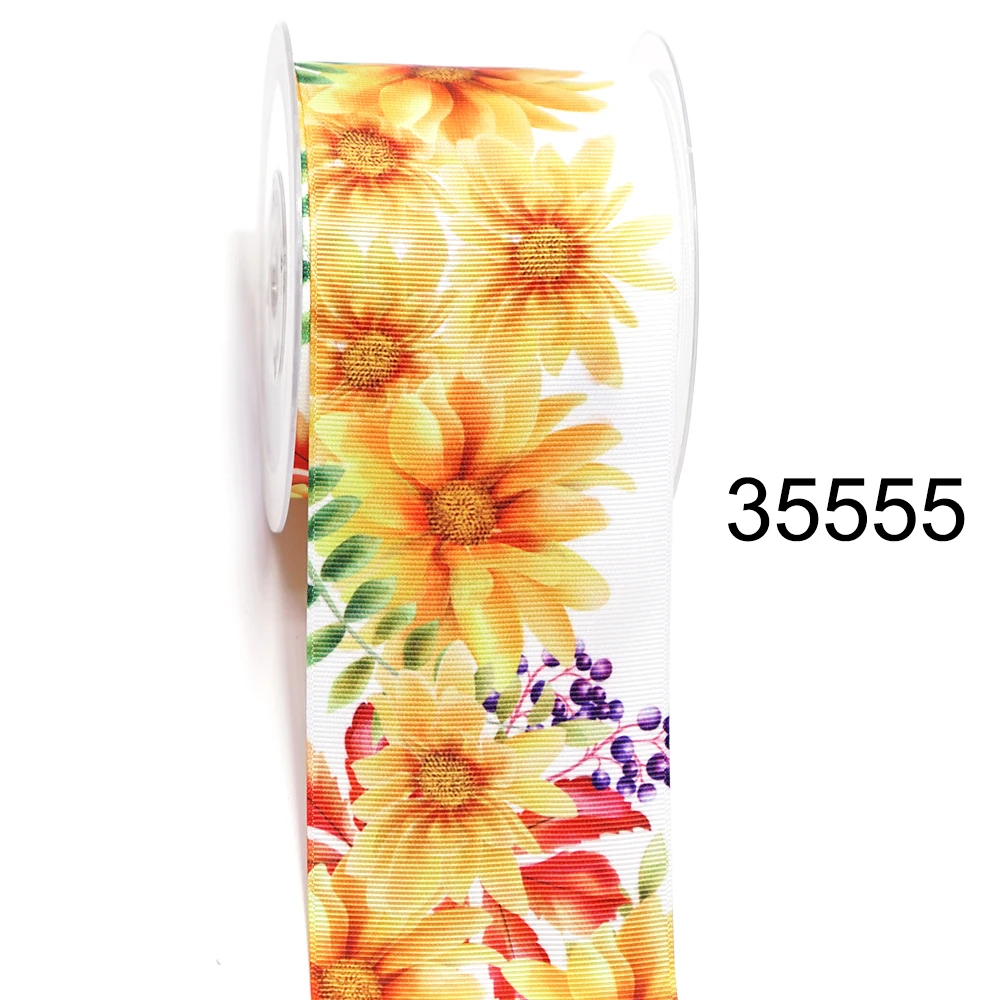 DIY Cartoon Flower Printed Grosgrain Ribbon For Craft Supplies Sewing Accessories 5 Yards. 35555