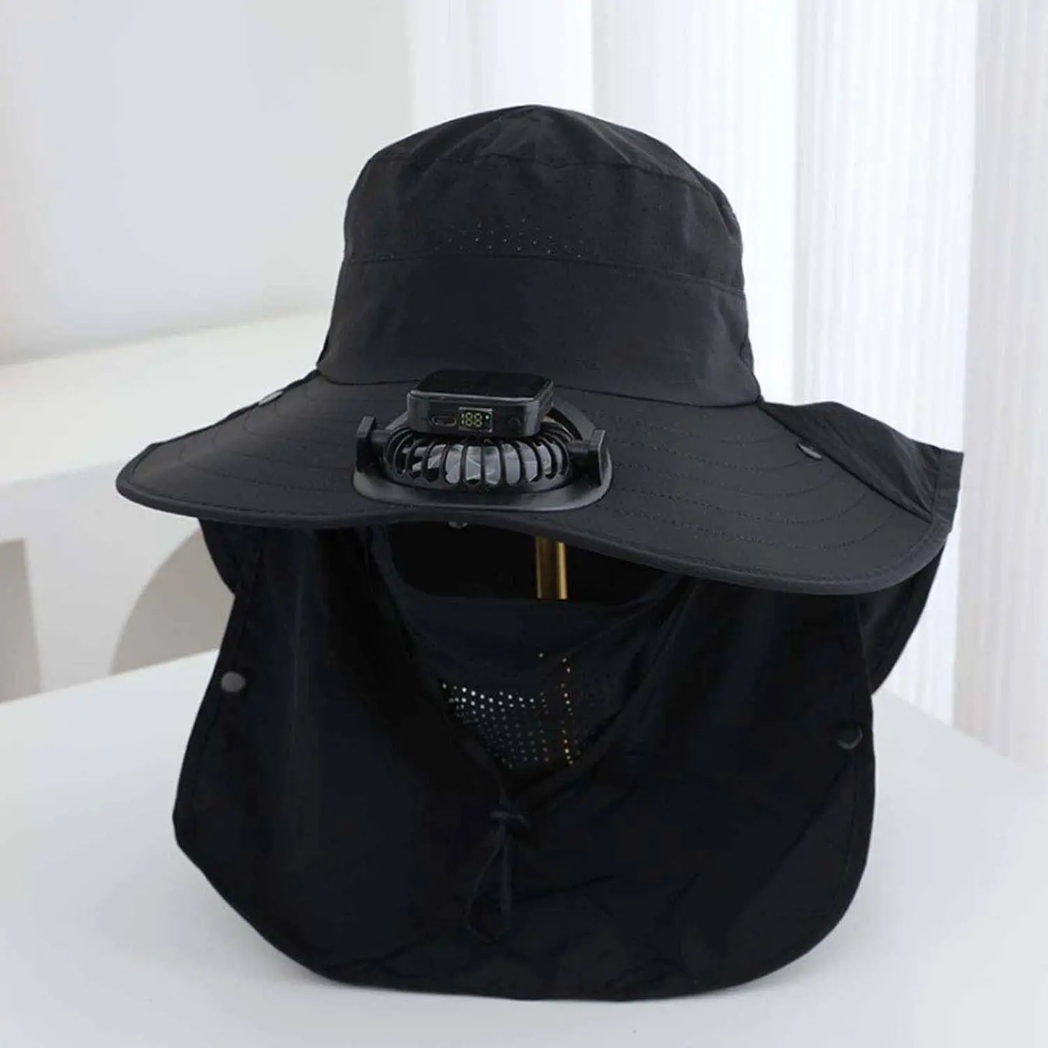 Summer Wide Brim Sun Protection Hat with 2 Removable Fans Outdoor Solar Powered Fan Hat For Fishing Camping Travel Cooling Cap