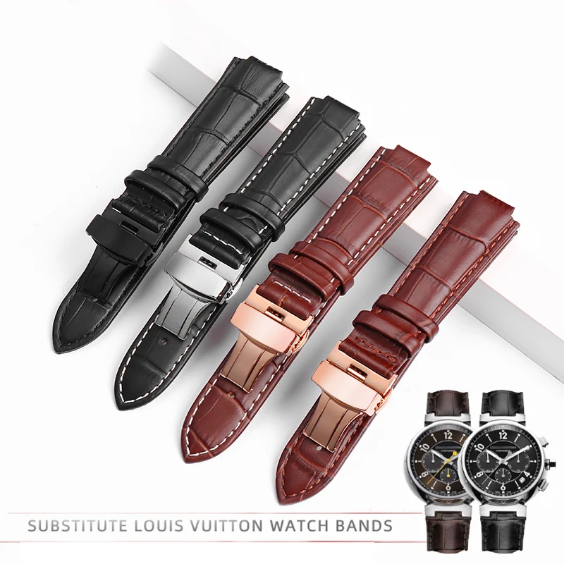 Genuine Leather Watch Strap For Men And Women For LV Raised QBB197/118 QA1740 Wrist Band Butterfly Buckle Cowhide Watch Chain